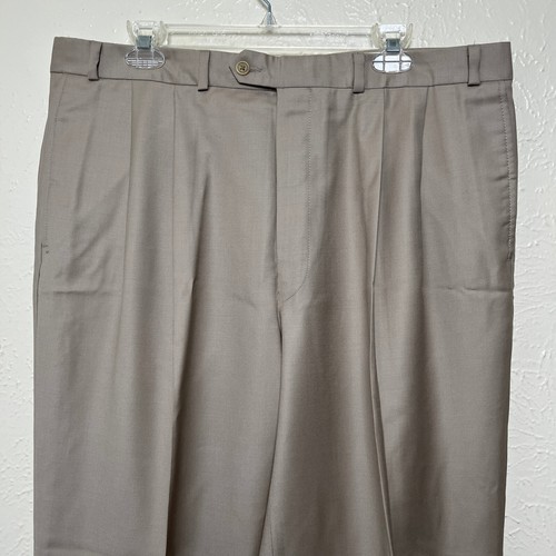 Ralph Ralph Lauren Pants Mens 38x32 Beige 120s & Cashmere Pleated Cuffed - Picture 13 of 17