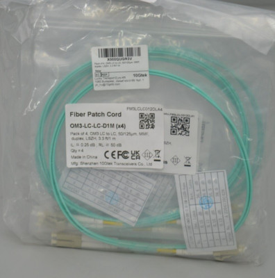 Fiber Patch Cord om3-lc-lc-d1m 4 Stück LC zu LC OM3 Multimode Duplex 1-Meter NEU