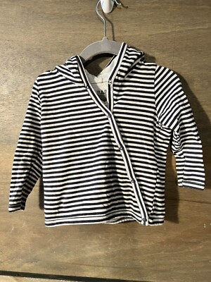 COTTON ON BABY Hoodie Size 12-18 Months GRAY BLUE STRIPED LONG SLEEVE SNAP UP