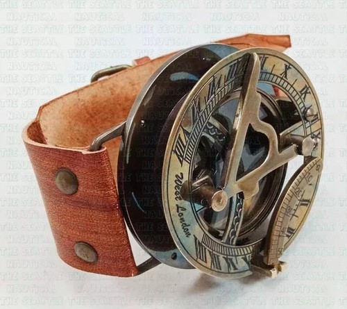 Nautical Sundial Compass Brass Sundial Leather grip Wrist Compass Christmas Gift - 第 3/8 張圖片
