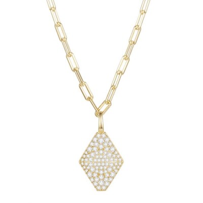0,96 ct GRA Moissanit Sechseck Anhänger Büroklammer Gliederkette 14 K Gold Vermeil Geschenk