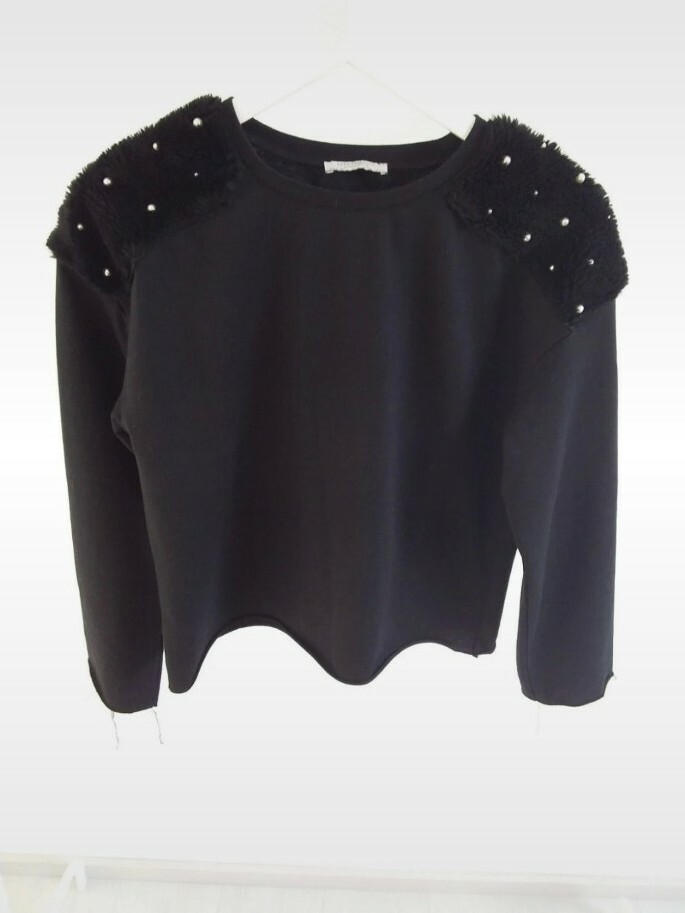 Zara Pullover Perlen Schwarz Teddy S Langarm Sweatshirt