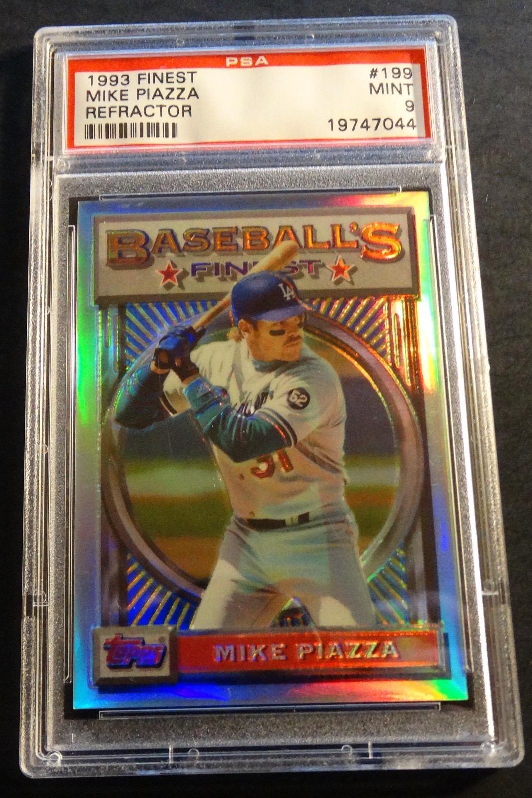1993 TOPPS FINEST REFRACTOR ROOKIE #199 MIKE PIAZZA PSA 9 CENTERED DODGERS