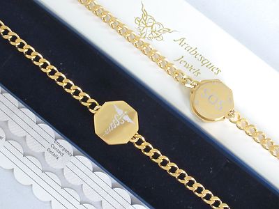 SOS ARMBAND HERREN/DAMEN MEDIZINISCHER ALARM/INFORMATION/EDELSTAHL TALISMAN GOLD