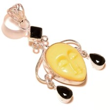 Solid 925 Sterling Silver Black Onyx Gemstone Goddess Moon Pendant Jewellery