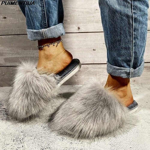 luxury fur slides