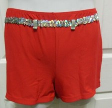 Red BOOTY SHORTS Hologram Sequin Belt Gripper Elastic Ladies XLA matte spandex