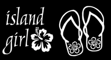 Hibiscus Flip Flops & Island Girl Tropical White Vinyl Decals Car Window laptop