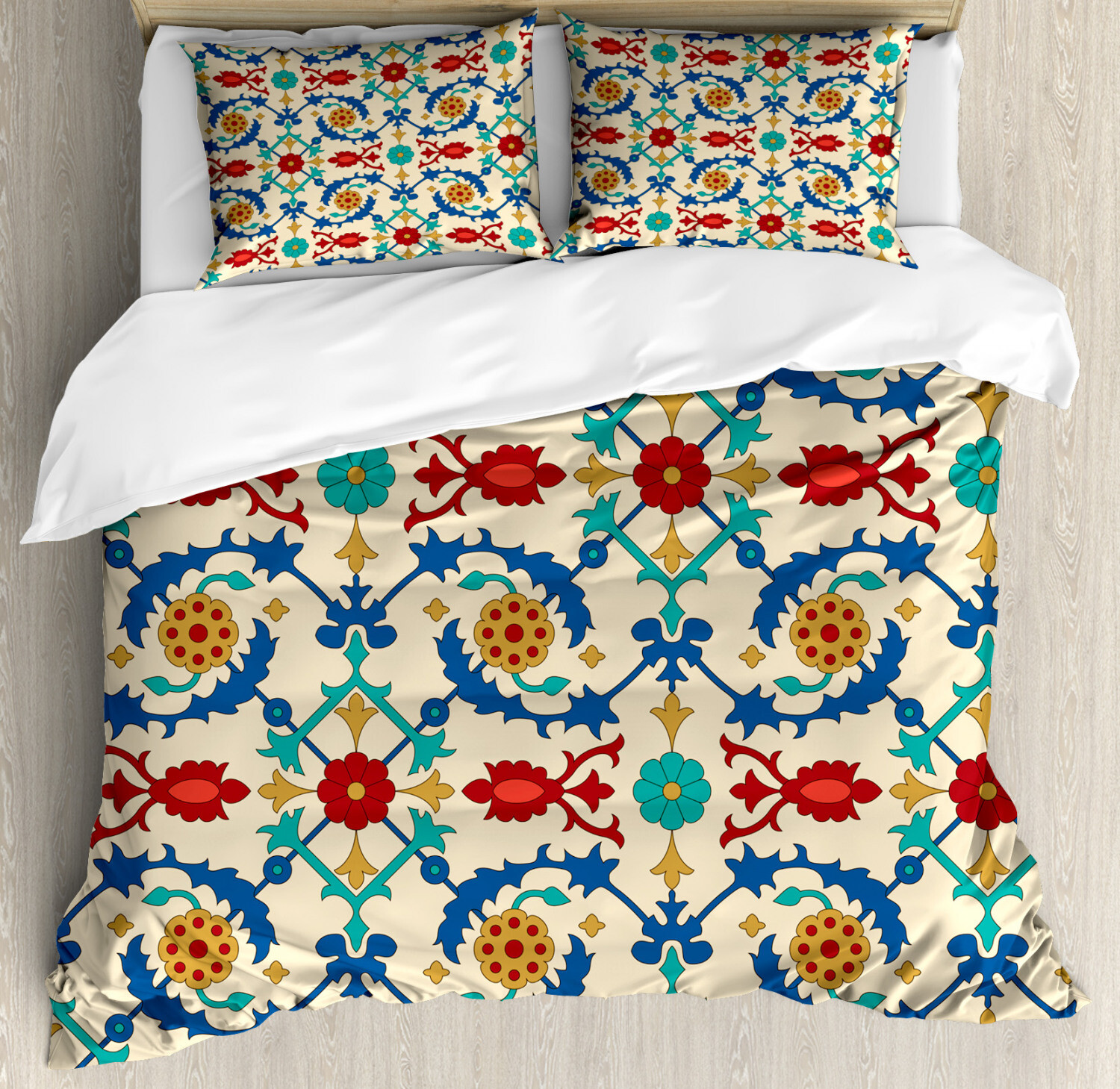 Colorful Duvet Cover Set with Pillow Shams Ethnic Baroque Floral Print