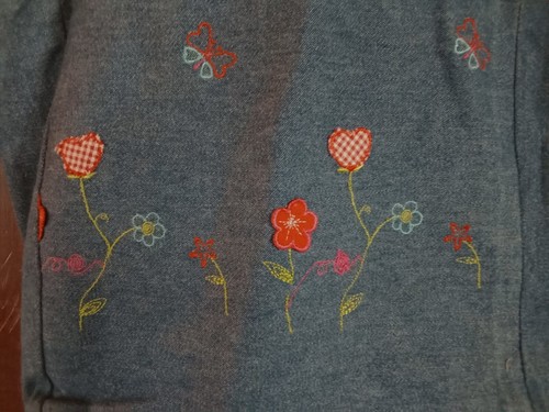 Small Handmade Tote Blue with Flowers Reversible to Red 10" x 11" - Picture 3 of 9