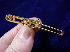 (M-210-A) TROMBONE tac pin JEWELRY 24k gold plate tack brooch Bach slide