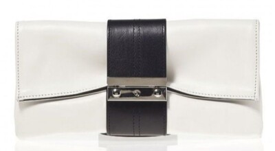 JOANNA MAXHAM Nite Cap Fold-Over Evening Clutch In Off White & Black-11'' x 5''