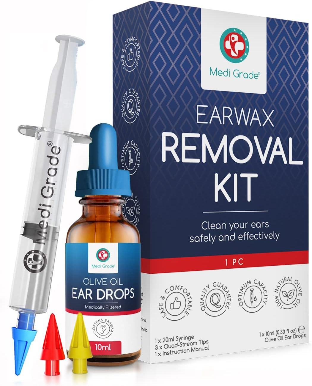 Medi Grade Ear Wax Removal Kit with Ear Syringe and Olive Oil Ear Wax Drops - Re