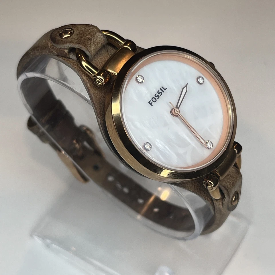 Reloj para mujer Fossil Georgia ES3151 cuero tostado analógico esfera plateada BATERÍA NUEVA Foto 3 de 4