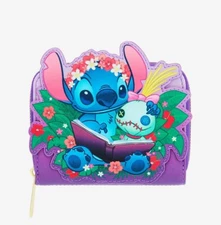 LOUNGEFLY DISNEY STITCH & SCRUMP READING SMALL WALLET~ WITH TAGS~ BRAND NEW~