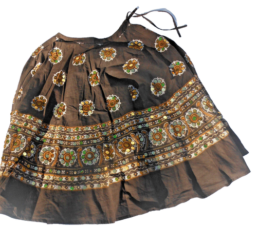 Take Two Clothing Co Skirt Womens Brown Gold Floral Sequins L Large 100% Cotton