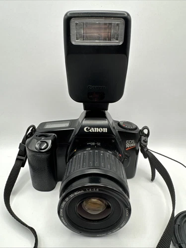 Canon EOS Rebel 35mm Film Camera w/35-80mm Lense Canon Flash Case Battery&Extras