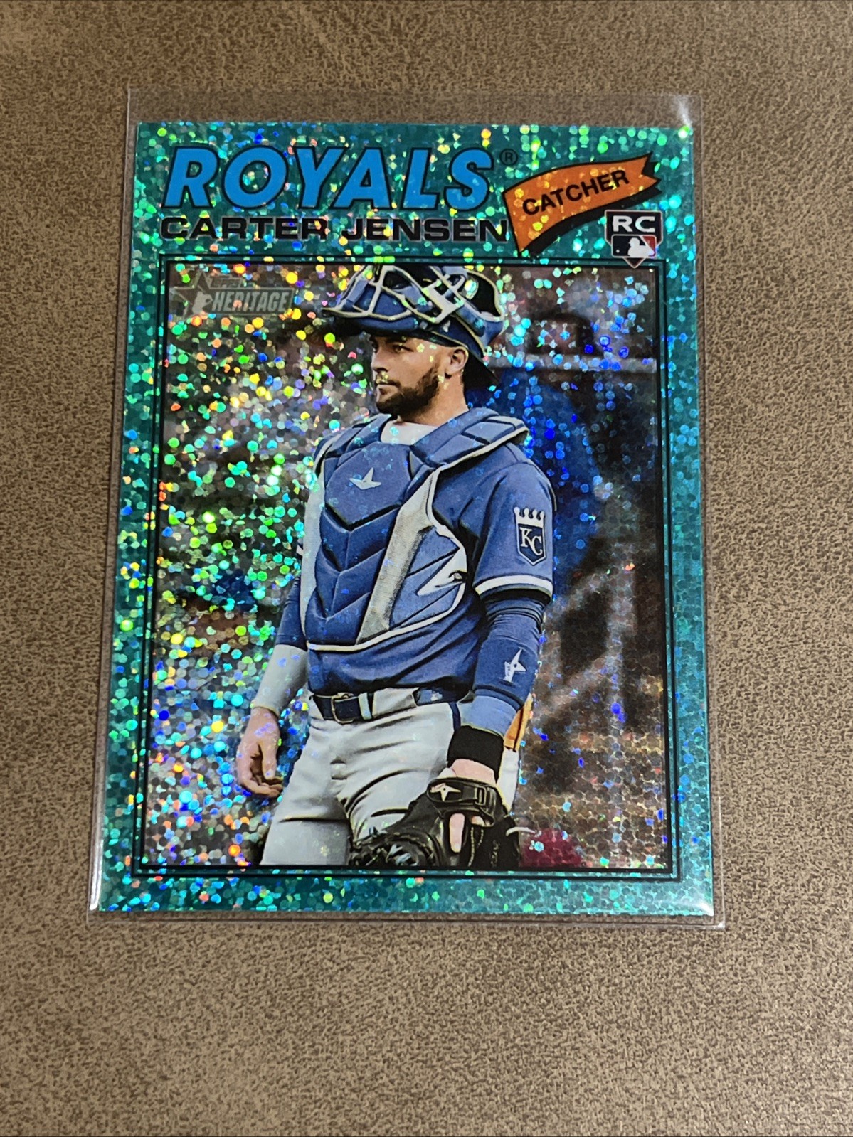 2026 Topps Heritage Carter Jensen #199 RC Rookie Aqua Sparkle Chrome Royals SP