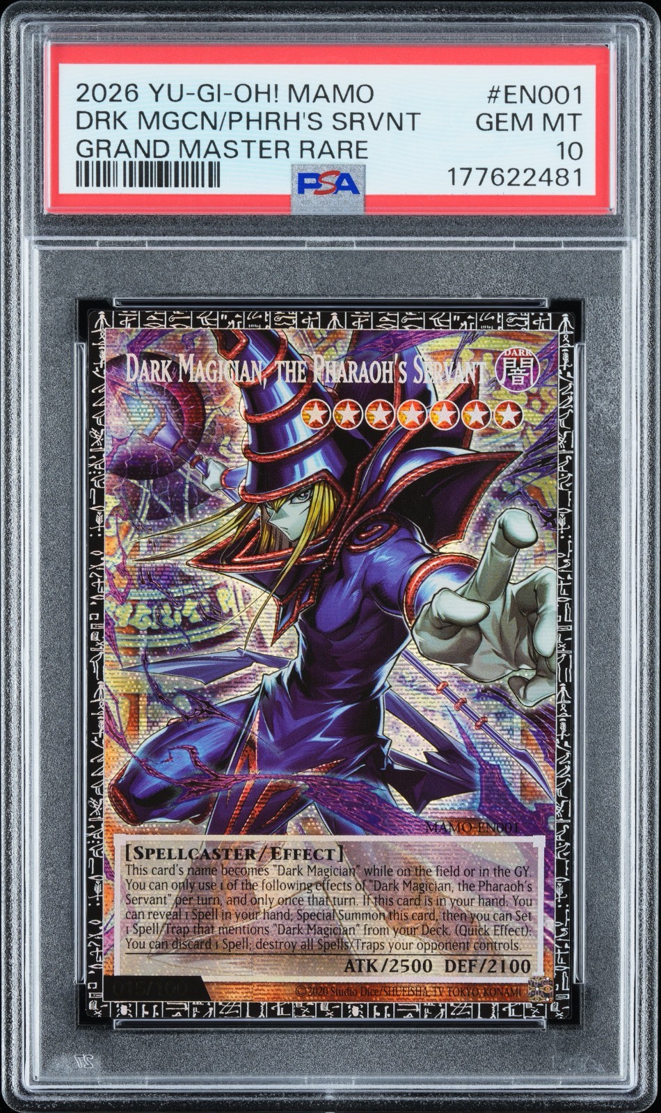 Dark Magician, the Pharaoh's Servant Yugioh MAMO-EN001 Grand Master Rare PSA 10