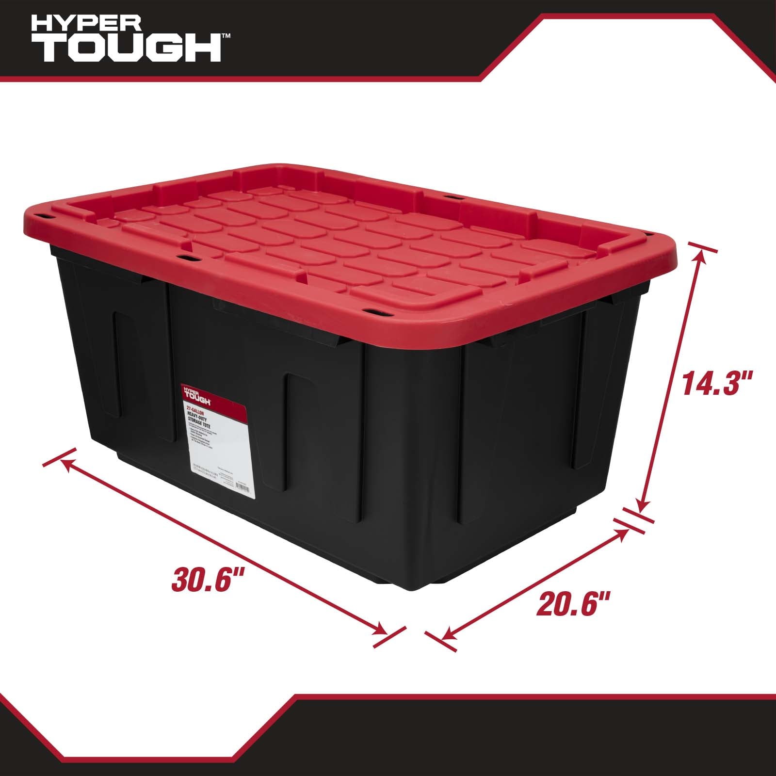 Hyper Tough 27-Gallon Heavy Duty Storage Bin w/Lid Black/Red – More Options