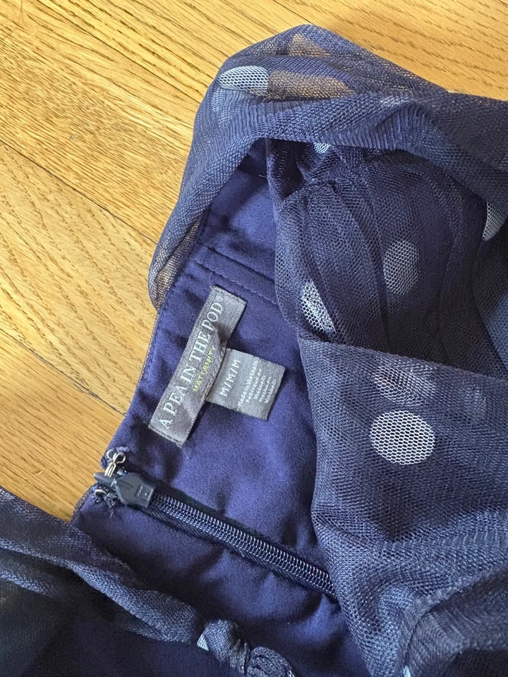 Pea in the Pod Maternity Navy Tulle Polka Dot Dress--Medium,Event, Wedding - Image 3 of 3