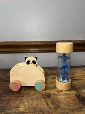 Wooden Panda Car & Sensory Stick Toys - Kiwi Co Panda Crate