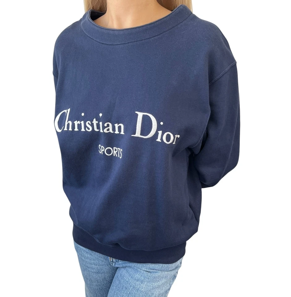 Sudadera deportiva Christian Dior vintage con logotipo #L azul oscuro plata algodón Foto 2 de 4