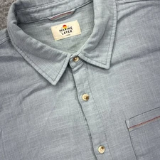 Marine Layer Shirt Mens Large Light Blue Stretch Selvedge Short Sleeve Button Up