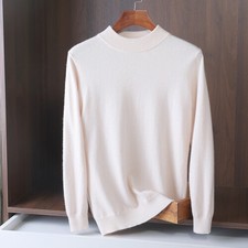 Men Round Neck Cashmere Sweater Loose Wool Knitted Pullover Casual Top