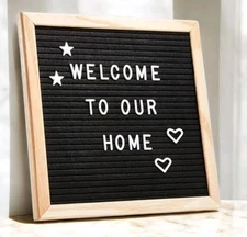 10"x10" Black Felt Letter Board 340 Letters, Numbers, Symbols & Emojis Oak Frame