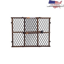 Brown Farmhouse Baby Safety Gate Adjustable Wooden Barrier No Tool Installation