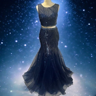 #ad #ad Morrell Maxie Midnight Blue Sequin Top Maxi Skirt Tule Dress Prom Quinceañera 6 $99.95