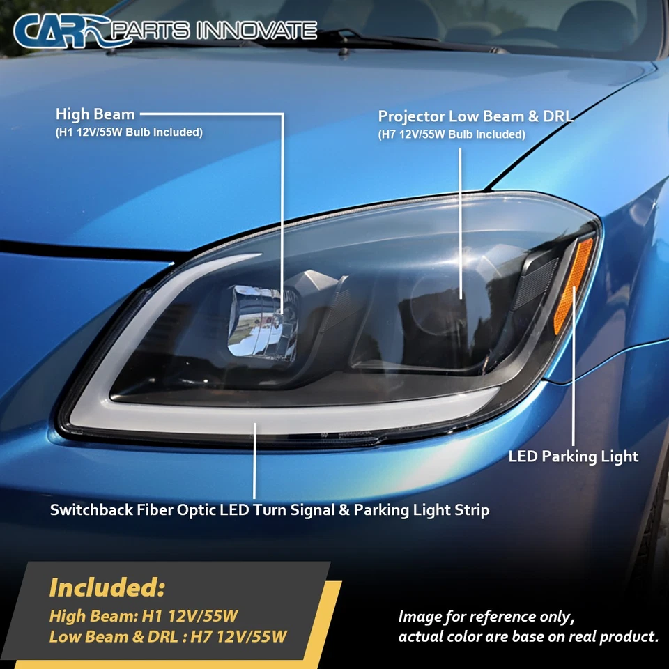 Fits 2005-2010 Chevy Cobalt 07-09 Pontiac G5 Black Projector Headlights LED Lamp Foto 4 de 4