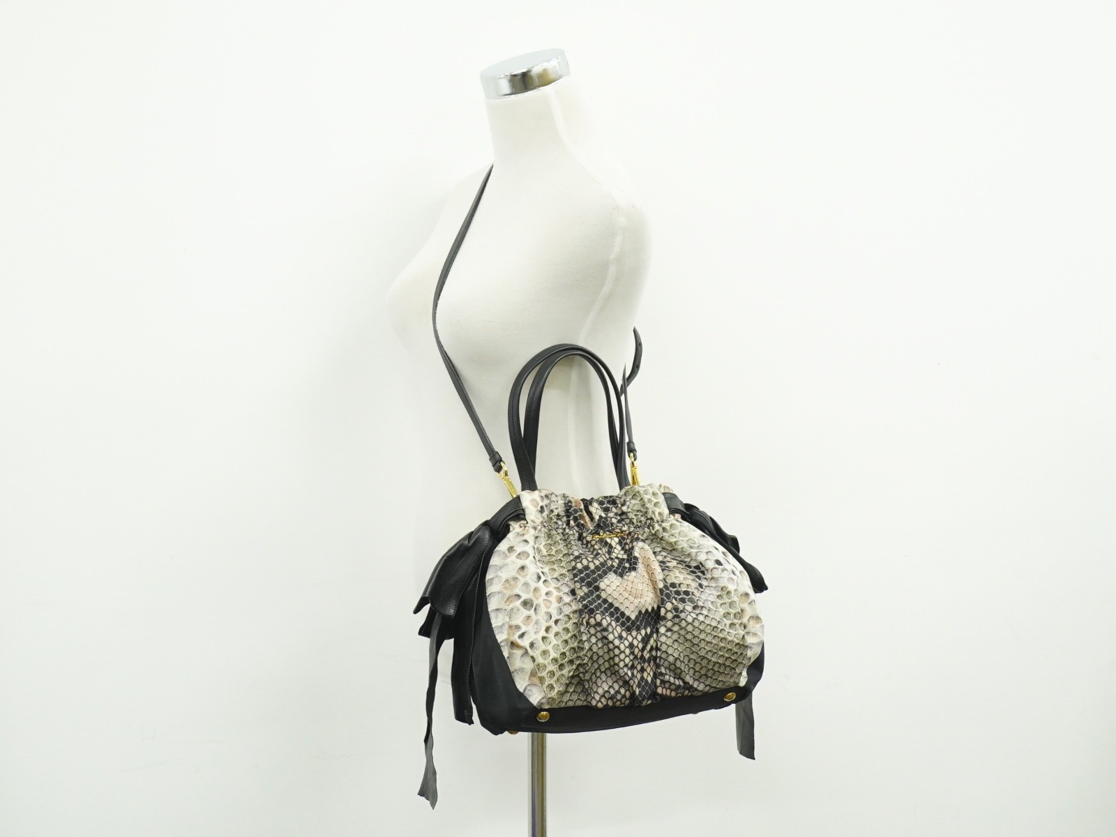 PRADA Python Print Nylon 2way Shoulder Handbag Bl… - image 9