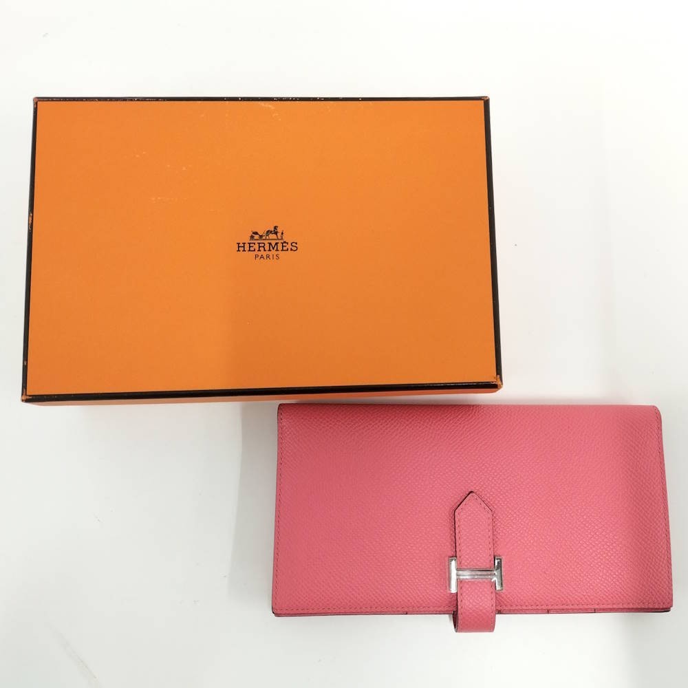HERMES Bearn Souffle Folded Long Wallet Leather Pink B Stamp image 9