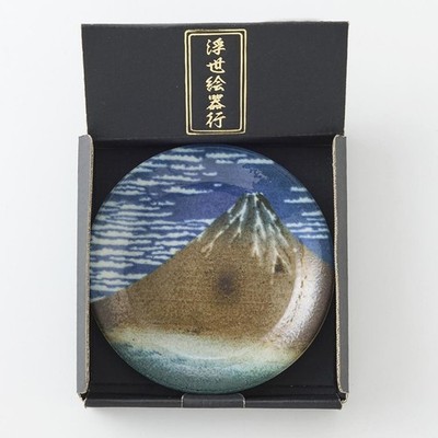 Hokusai Mt Fuji View Small Plate Ukiyo-e Art Display Stand Box Made in Japan