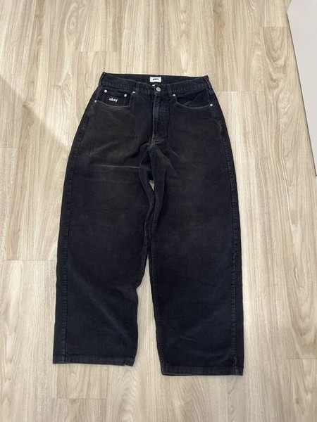 Men Obey Trousers Black Corduroy 32