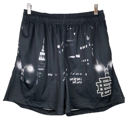 Eric Emanuel Shorts Skyline Night New York Sz Large Black Logo Mesh Pockets EE