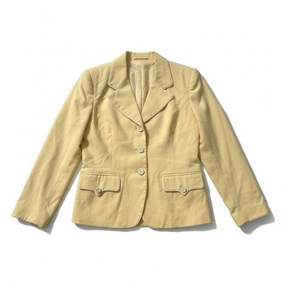 Valentino Giovanni Vintage Pastel Yellow Blazer, White Contrast Piping, 3-Button