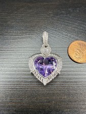 Judith Ripka Sterling Silver 925 Amethyst & CZ Heart Pendant