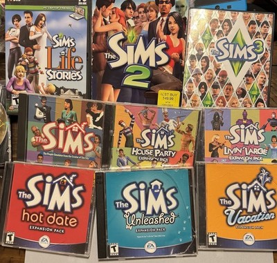 Sims 1, 2 and 3 Lot PC Games + 6 Expansion Packs Lot- Unleashed, Hot Date, Life+