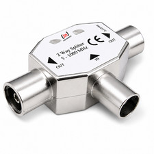 2 WAY COAX TV AERIAL CABLE SPLITTER METAL 1 MALE TO 2 FEMALE RF ADAPTER aerial