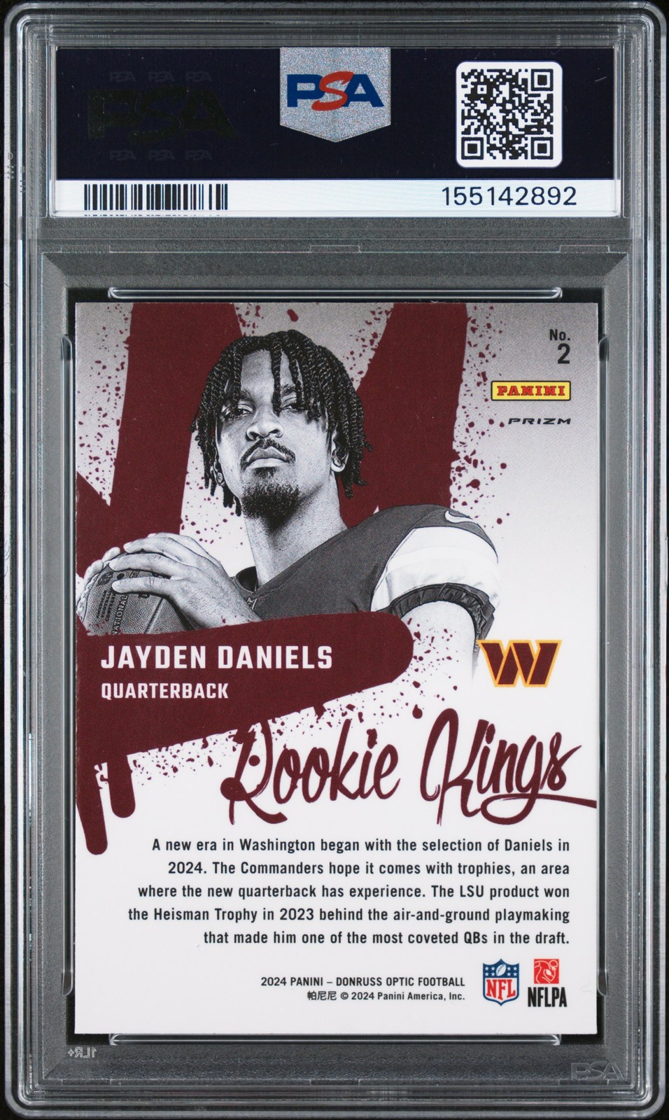 2024 Donruss Optic  Jayden Daniels RC #2 Rookie Kings PSA 10 Commanders view 2