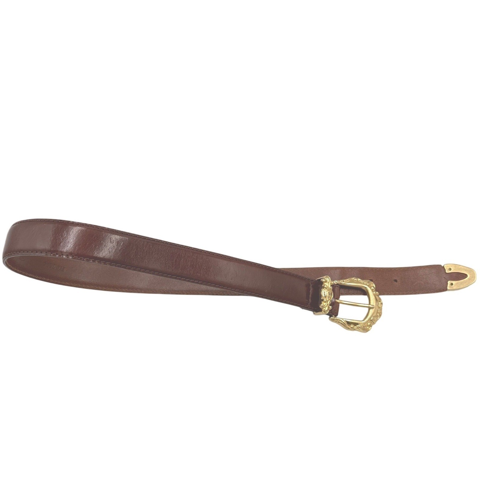 Fossil Leather Belt Womens S Brown Ornate Gold Buckle Western BT7606 90s 80s