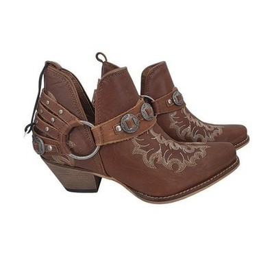 Myra Bag Western Ember Brown Leather Harness Ankle Boots with Conchos 10 NWT