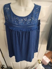 Max Studio Women’s Lace Trim Sleeveless Tank Size 1X Cobalt MSRP $88.00