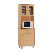 Microwave Storage Cabinet Kitchen Versatile W/ Display Shelves & Drawers Beech