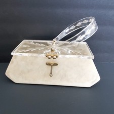 60s Florida Handbags Lucite Box Bag Box Style Carved Lid 1950s Clear