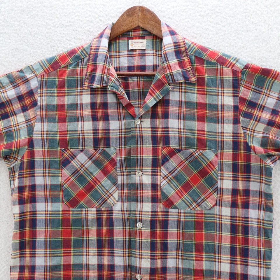 Vintage Penneys Towncraft Shirt Men's Large Red Blue Loop Collar 50s Rockablliy - Image 2 of 4