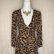 Reformation Leopard Print Button Down Fit & Flare Midi Lightweight Viscose Dress